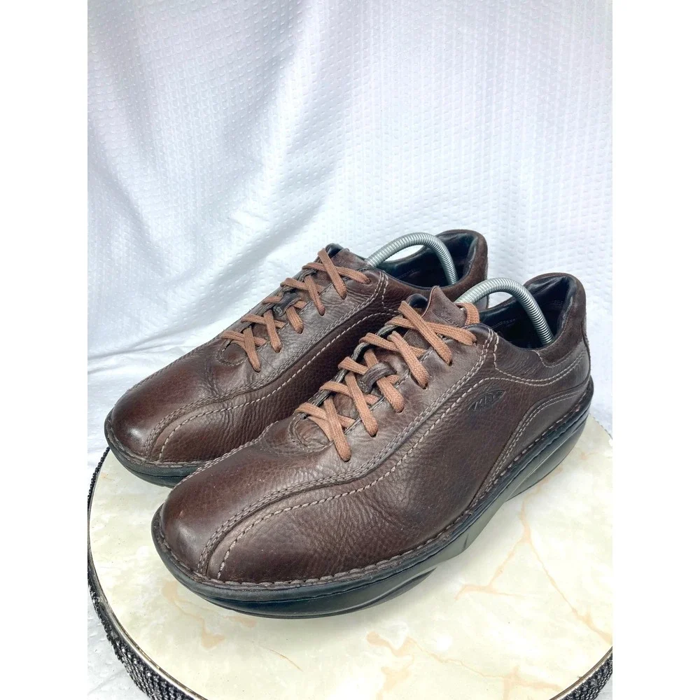MBT Ajabu Leather Oxford Comfort Shoes Mens Sz 10.5 Brown Orthopedic Rocker Sole